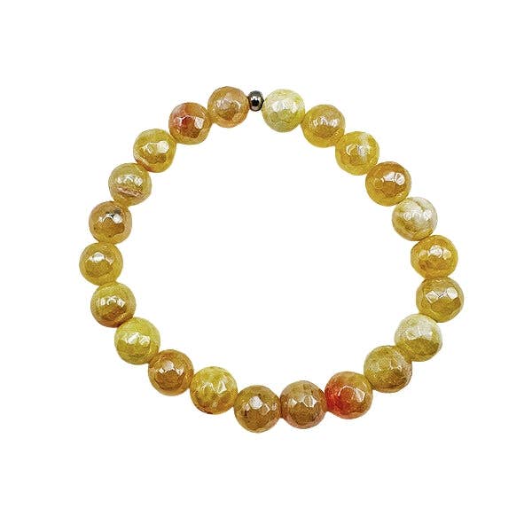 Positivity & Passion - Bracelet en perles en agate de feu jaune de 8 mm pour la vente par Featherly