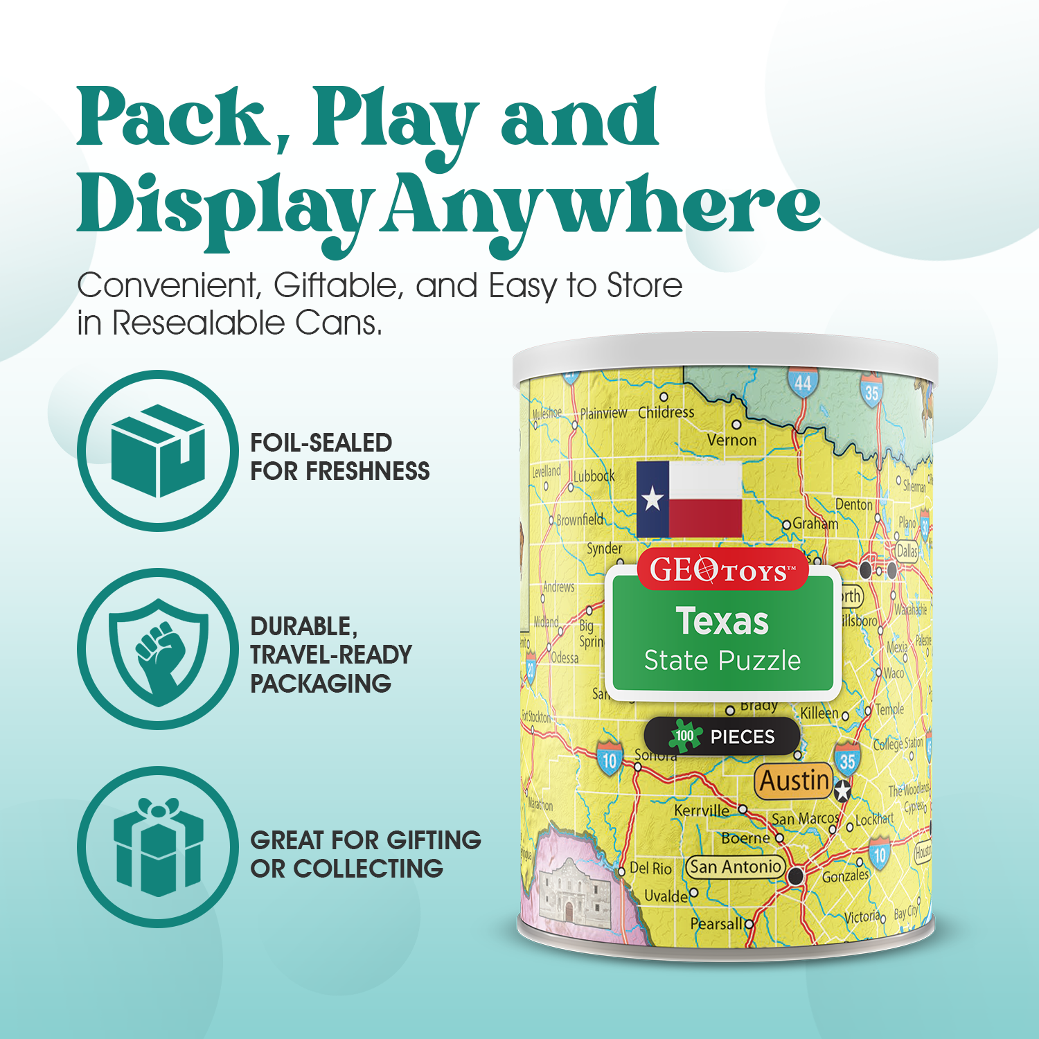 Geotoys - Wholesale Puzzle - Kids - Geotoys 100 piece Mini Puzzle - Texas2