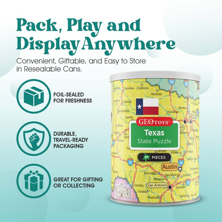 Geotoys - Wholesale Puzzle - Kids - Geotoys 100 piece Mini Puzzle - Texas2