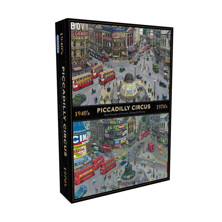 Piccadilly Circus Through the Decades 1000 Piece Jigsaw for wholesale by Gibsons Games Ltd