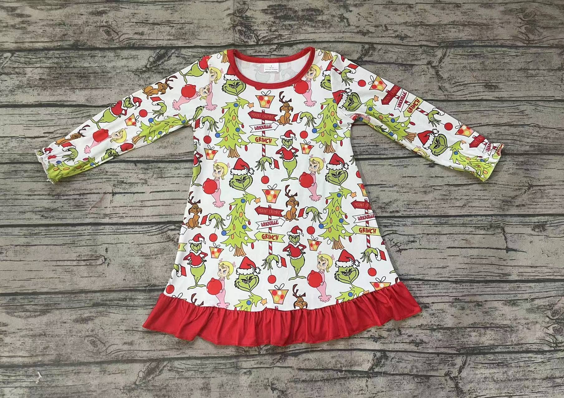 Aier Wholesale - Wholesale Dress - Kids - Baby Girls Christmas Frog Ruffle Gowns Dresses1
