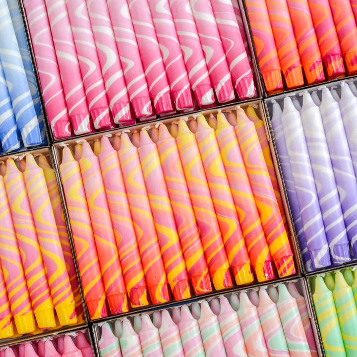 Nordtrice - Wholesale Tapered Candle/Candlestick - Summer Marble Candles - Pink / Yellow / Red Marble6