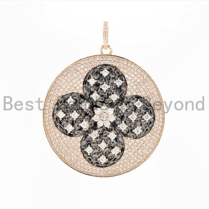 BestBeads&Beyond - Wholesale Individuele bedel/hanger - 19mm/38mm CZ Dubbele Kleur Klaver Bloem Ronde Bedel, Artikelnummer#F549c2