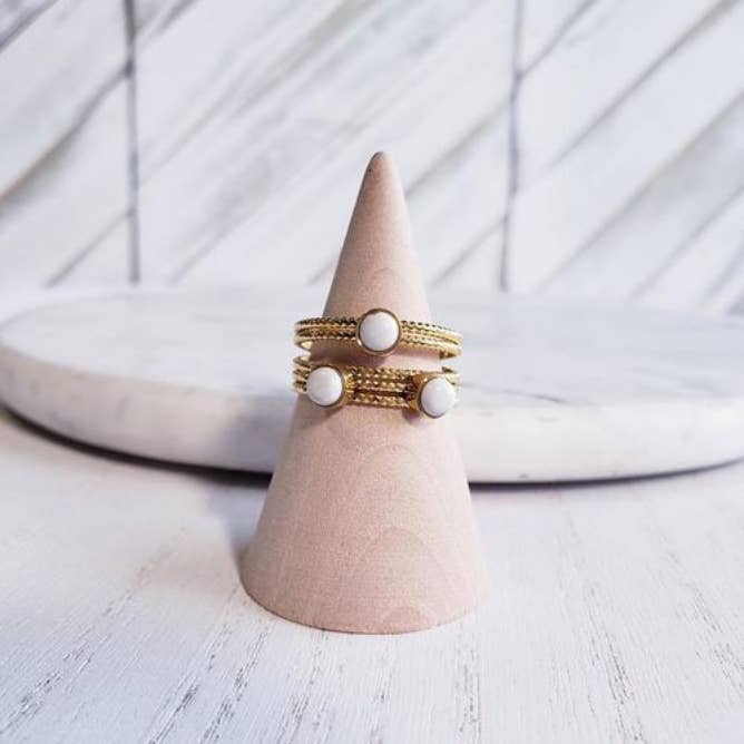 Anel em Aço Inoxidável Ouro em Pedra Natural de 2 Camadas por atacado de Pretty Pickie