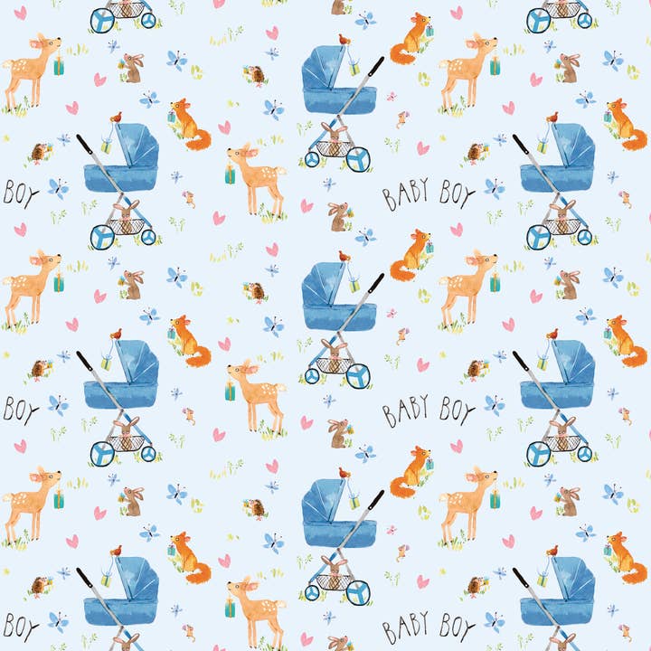 Twizler Ltd – wholesale Flat wrap – New Baby Boy Gift Wrap - Packed 2 Sheets 2 Tags3