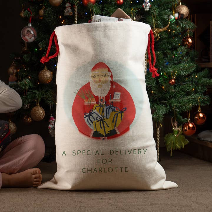 Sacco di Babbo Natale personalizzato per la vendita all'ingrosso da parte di Manta Makes