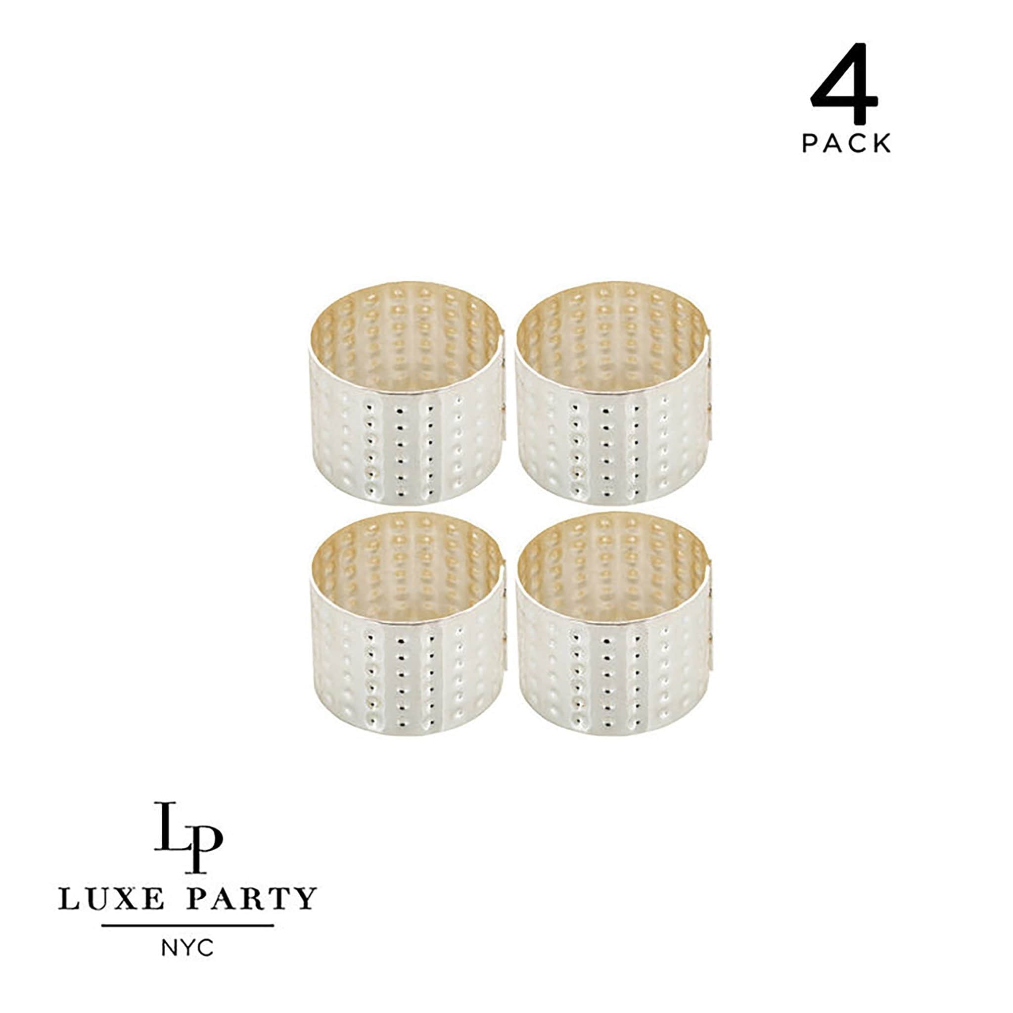 Luxe Party - Wholesale Napkin Ring - Silver Hammered Metal Napkin Rings | 4 Napkin Rings