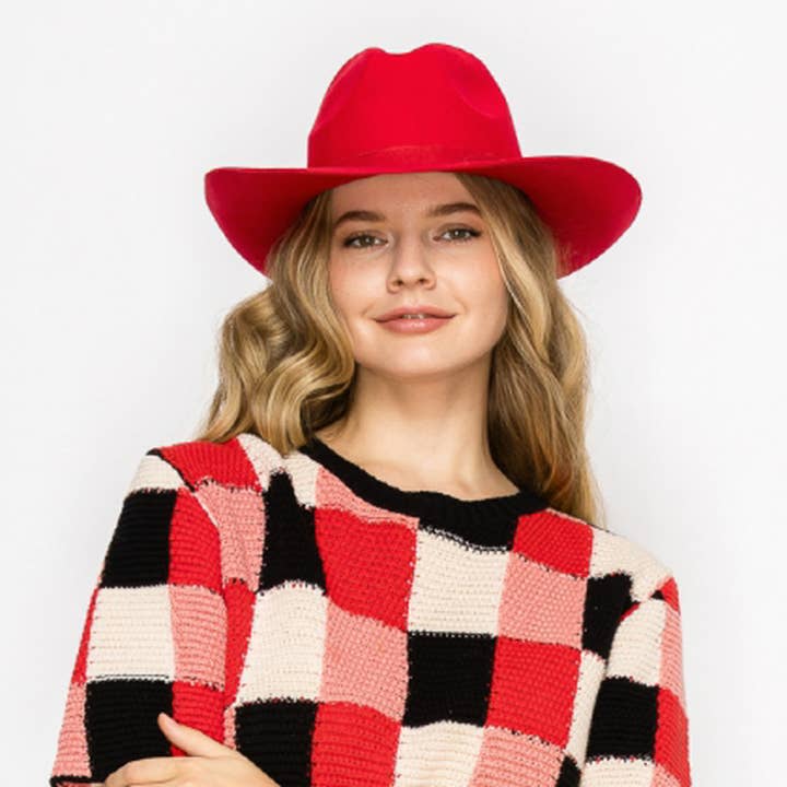Red Premium Wool Pencil Brim Hat -Red for wholesale on Faire4