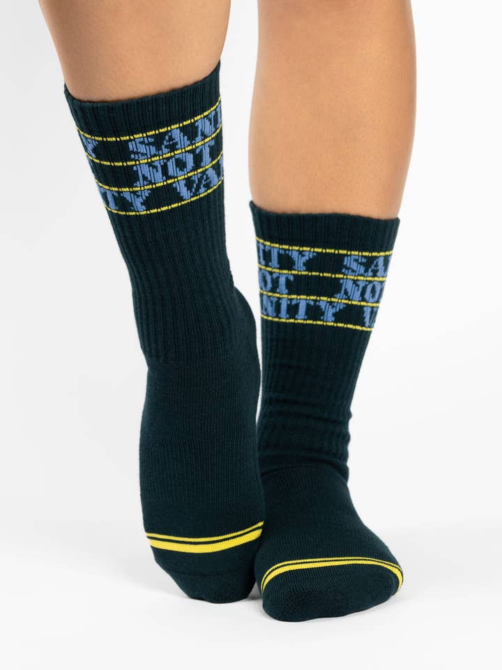 Women's Sanity Not Vanity Crew Grip Sock– No Slip Cotton Blend for Pilates & Barre for wholesale by Pointe Studio