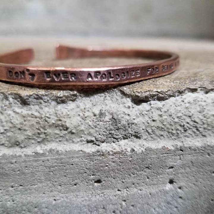 Silver Lining Studio – wholesale Cuff bracelet – Never Apologize Copper or Brass Gold Cuff Bangle Bracelet4