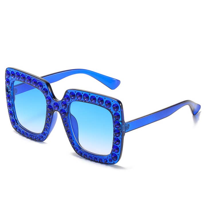 WoodWristCo - Wholesale Sunglasses - Women's - Fashion Square Frame Diamond Studded Sunglasses