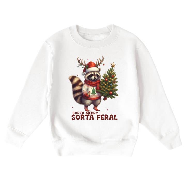 Sorta Merry Sorta Feral Youth Christmas Sweatshirt for wholesale by Mama and Littles Apparel