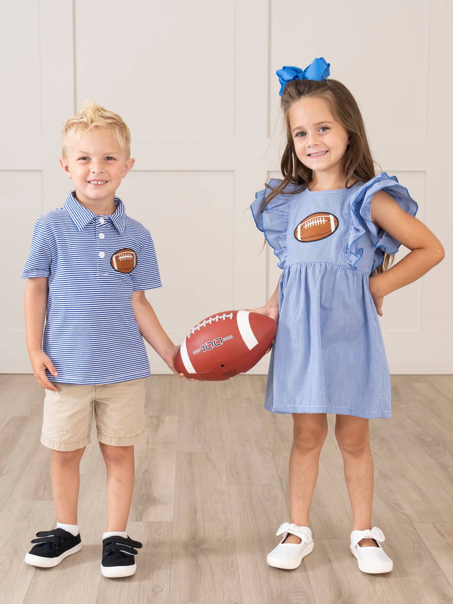 Marie Nicole Clothing - Wholesale T-Shirt - Kids - Blue Stripe Cotton Embroidered Football Polo Shirt3