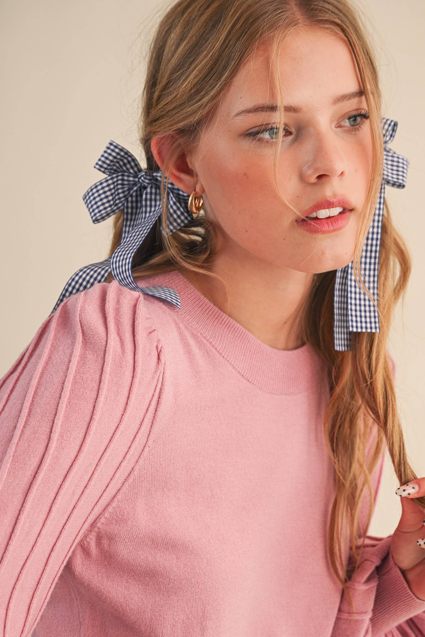 &MERCI - Wholesale Knit Sweater - Women's - STRIPE TEXTURE PUFF SLEEVE SWEATER MSW948547