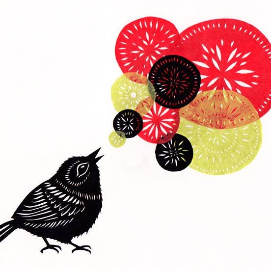 Little Bird Big Song - 8 X 10 inch Cut Paper Art Print for wholesale by Rural Pearl: Cut Paper Art by Angie Pickman