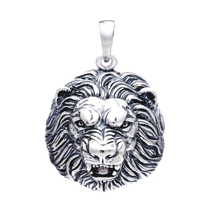 Grande Pendente de Cabeça de Leão em Prata por atacado de Midhaven Ltd - Tribal Steel