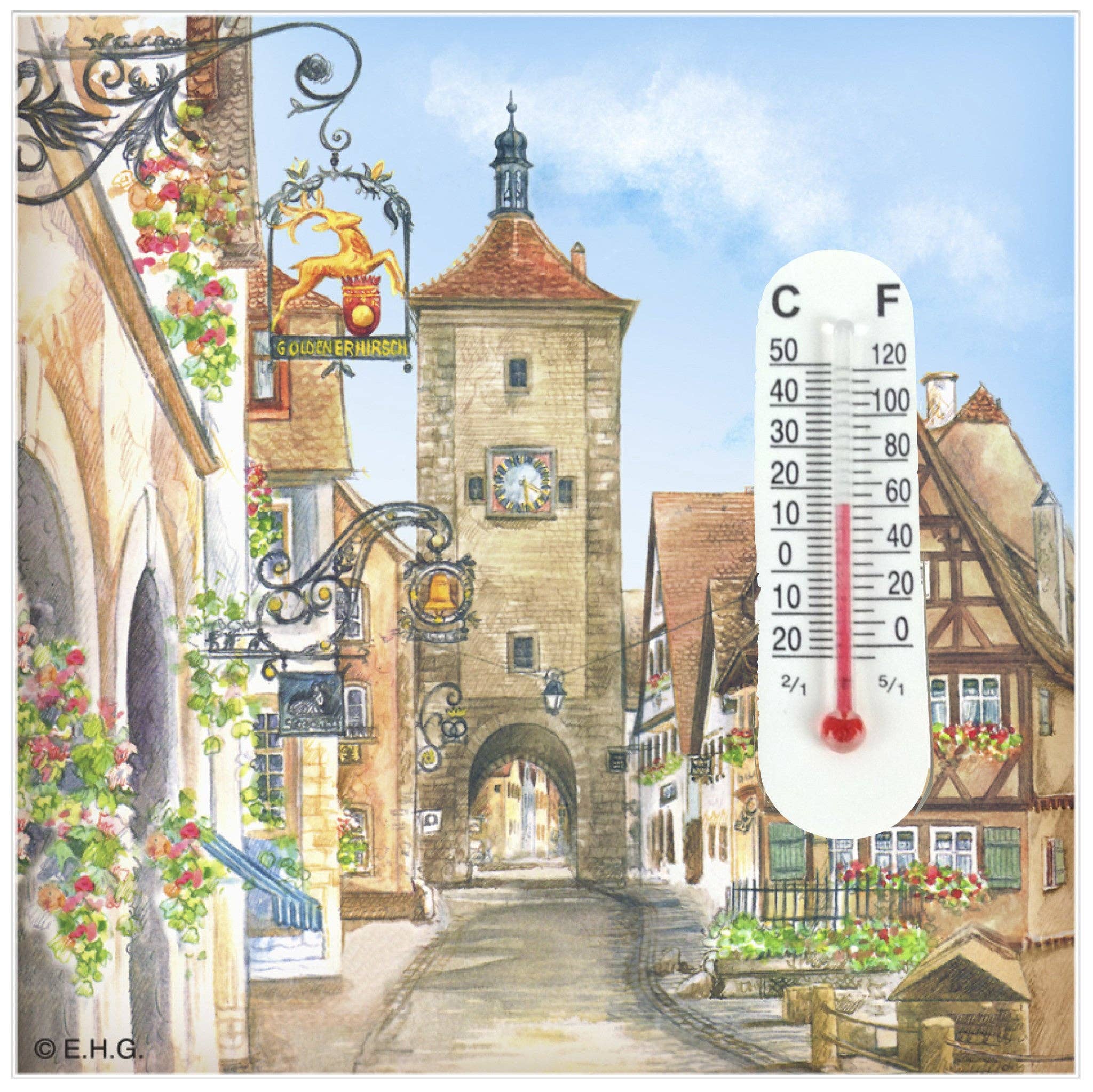European Heritage Gifts - Wholesale Magnet - Thermometer Tile Magnet Euro Village0