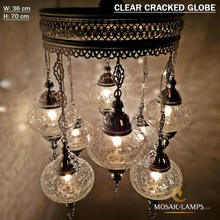8-Ball Clear Moroccan Chandelier Lights for wholesale by Mosaic Lamps