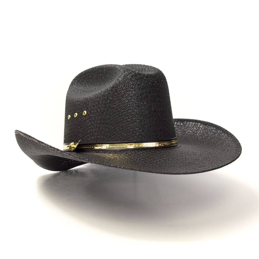 Western Express - Wholesale Cowboy Hat - Unisex - Black Straw Western Cattleman Hat with Gold Hat Band2