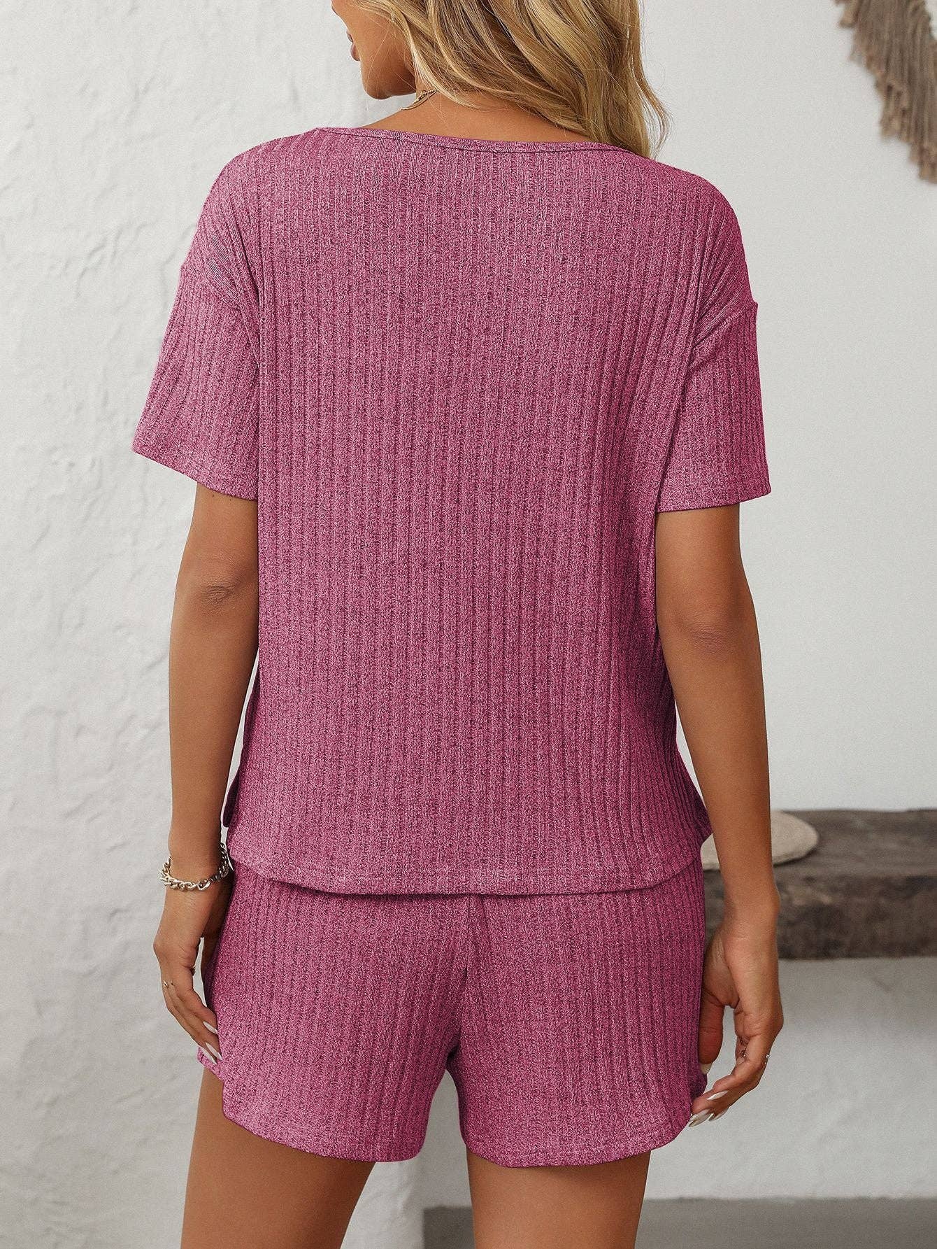 Lovesoft - Wholesale Lounge Set - Women's - Solid Color Ribbed Short-Sleeve Pajama Loungewear Set5