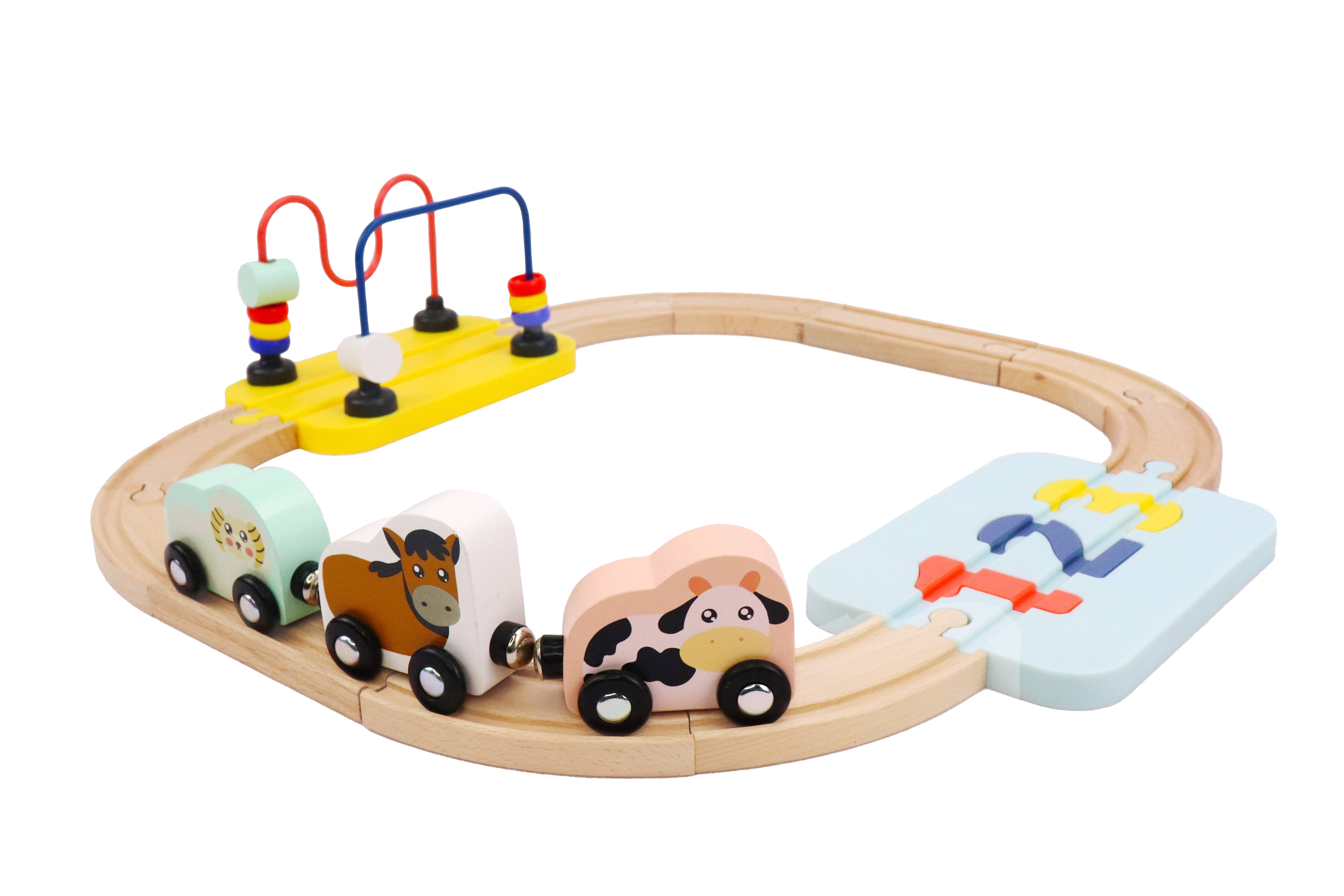 Leo & Friends - Wholesale Wood Toy - Kids - Wooden Railway 123 Puzzle and Bead Set 18-Pieces7