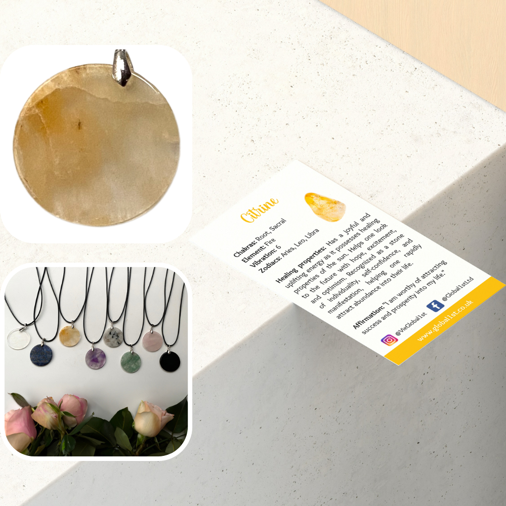 VIE - Vendita all'ingrosso Collana con ciondolo/pendaglio - Ciondolo a moneta di pietra preziosa con cordino nero8