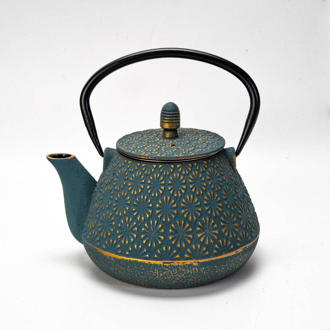 Urban Tokyo - Wholesale Tea Pot - Teal Blue Plum Flower 32oz Cast Iron Tea Pot (1/8)3