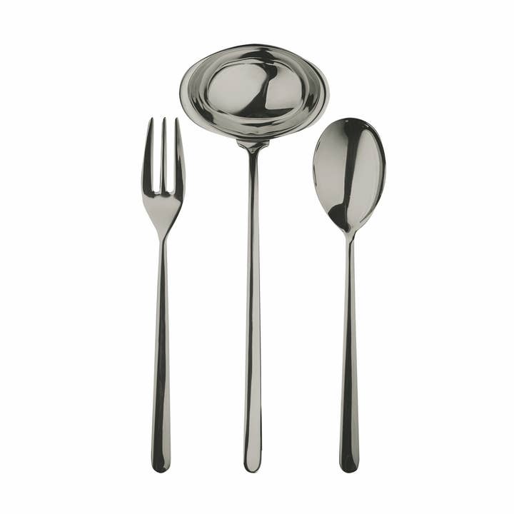 3 Pcs Serving Set Fork Spoon and Ladle Linea Oro Nero for wholesale by Mepra SPA