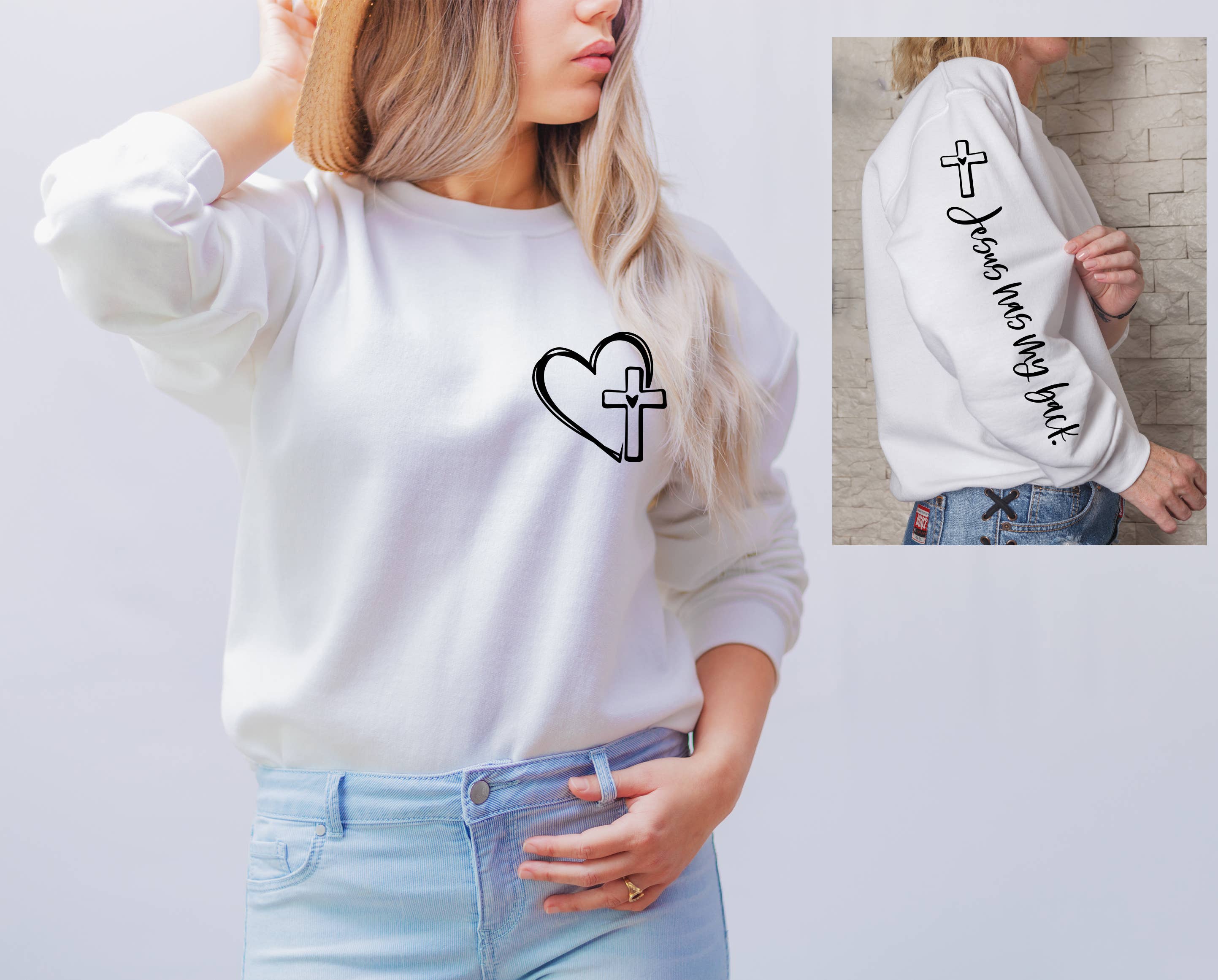 One Nine - Wholesale Graphic Sweatshirt - Women's - Jesus Has My Back Sweatshirt 1