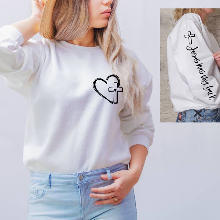 One Nine - Wholesale Graphic Sweatshirt - Women's - Jesus Has My Back Sweatshirt 1