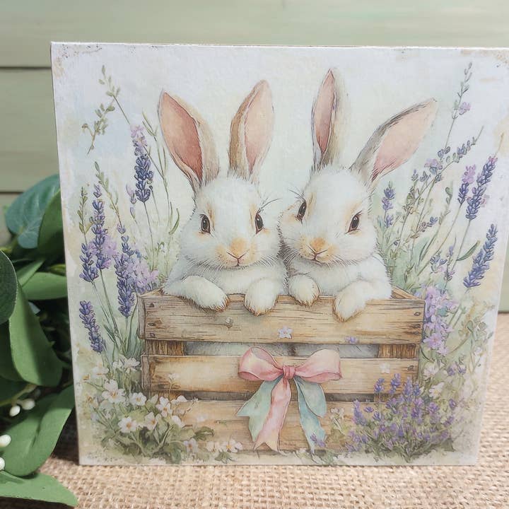 Spring Easter Bunny Block - Wood Crate B for wholesale by Bluegrass Burlap Co