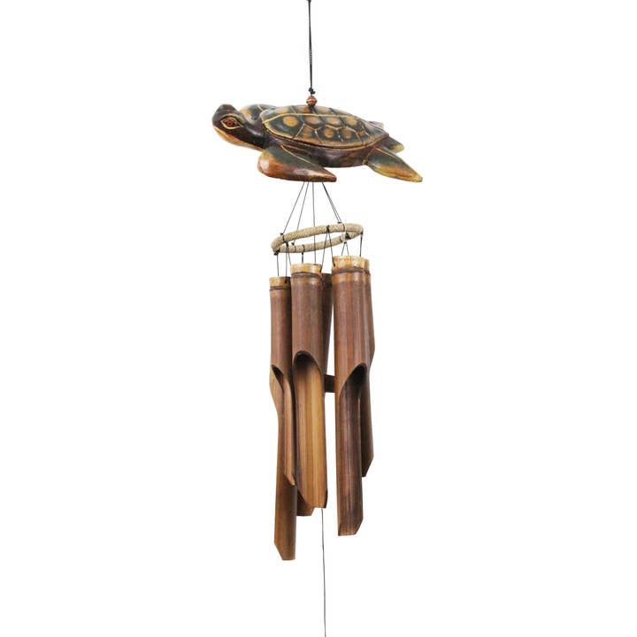 Wooden Sea Turtle Bamboo Wind Chime for wholesale by Cohasset Gifts