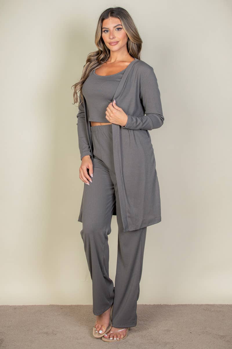 CAPELLA APPAREL - Wholesale Lounge Set - Women's - 3 Pieces Cami Top with Pants and Long Cardigan Set2