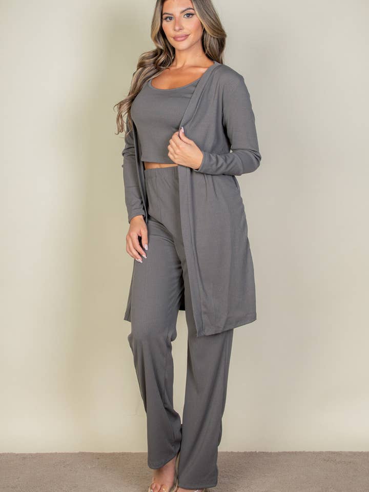 CAPELLA APPAREL - Wholesale Lounge Set - Women's - 3 Pieces Cami Top with Pants and Long Cardigan Set2