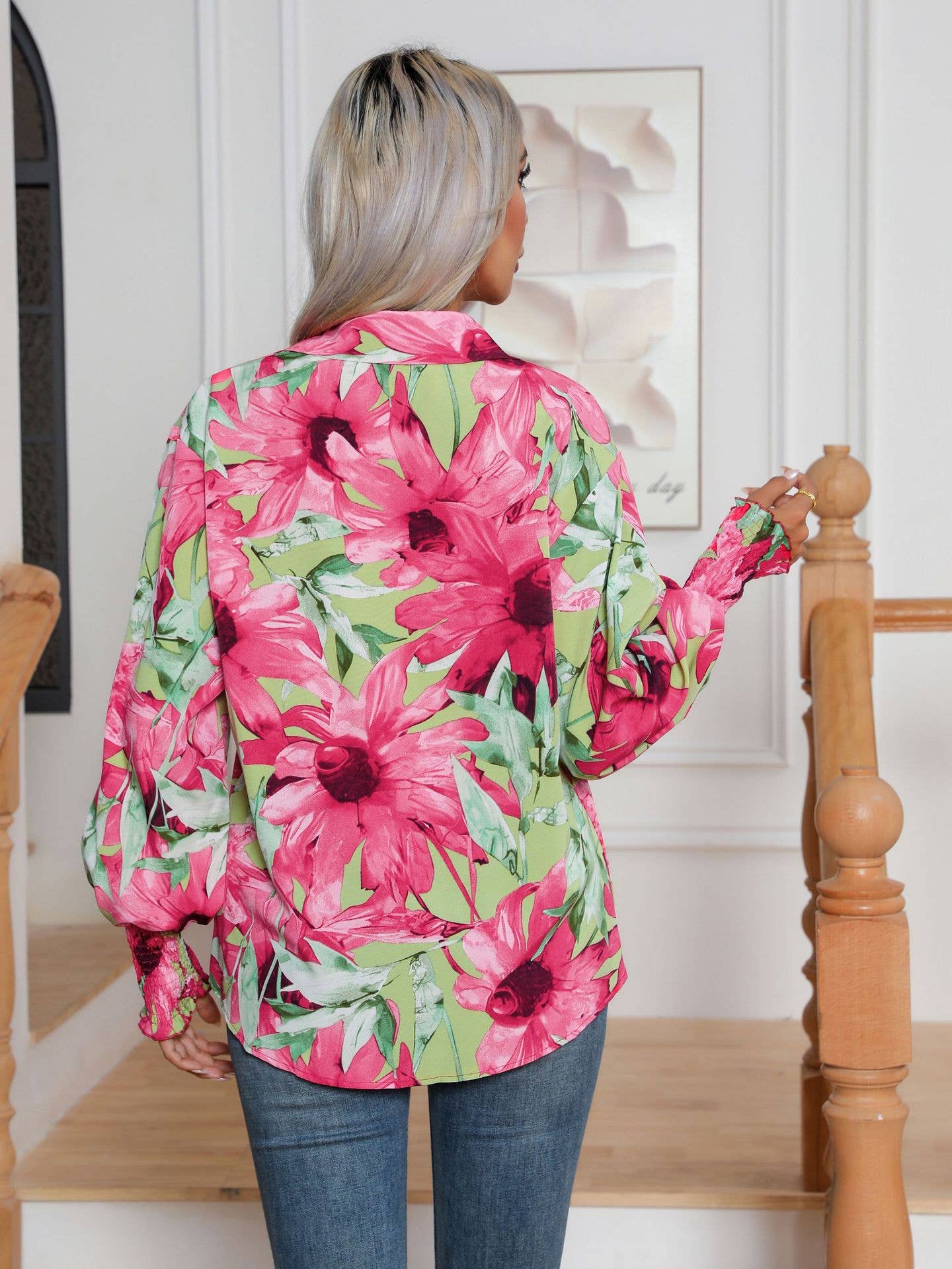 Lily Clothing - Vente Chemise à col boutonné – femme - CHEMISE À MANCHES LONGUES IMPRIMÉE À LA MODE ET À MANCHES LONGUES4