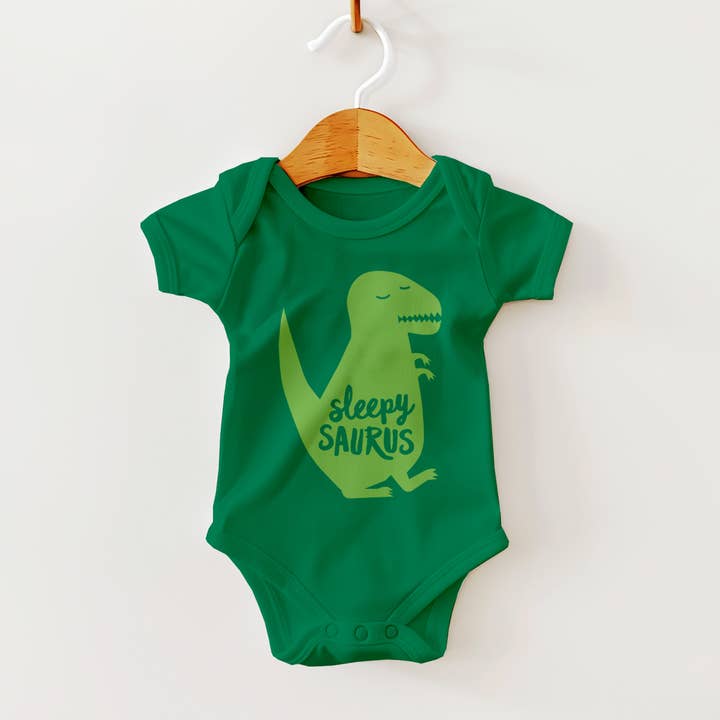 Rock Scissor Paper - Wholesale Bodysuit (Non-Footed) - Baby - Sleepysaurus Dinosaur on Green Baby Bodysuit
