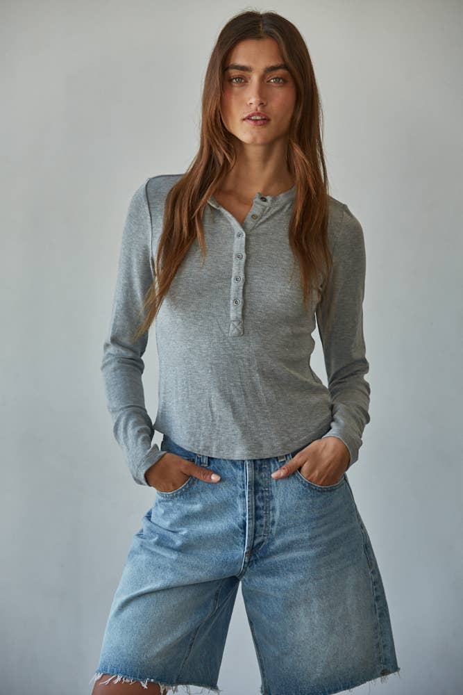 By Together - Wholesale Knit Top - Women's - L8714 | Knit Ribbed Crew Neck Long Sleeve Half Button Up Top6