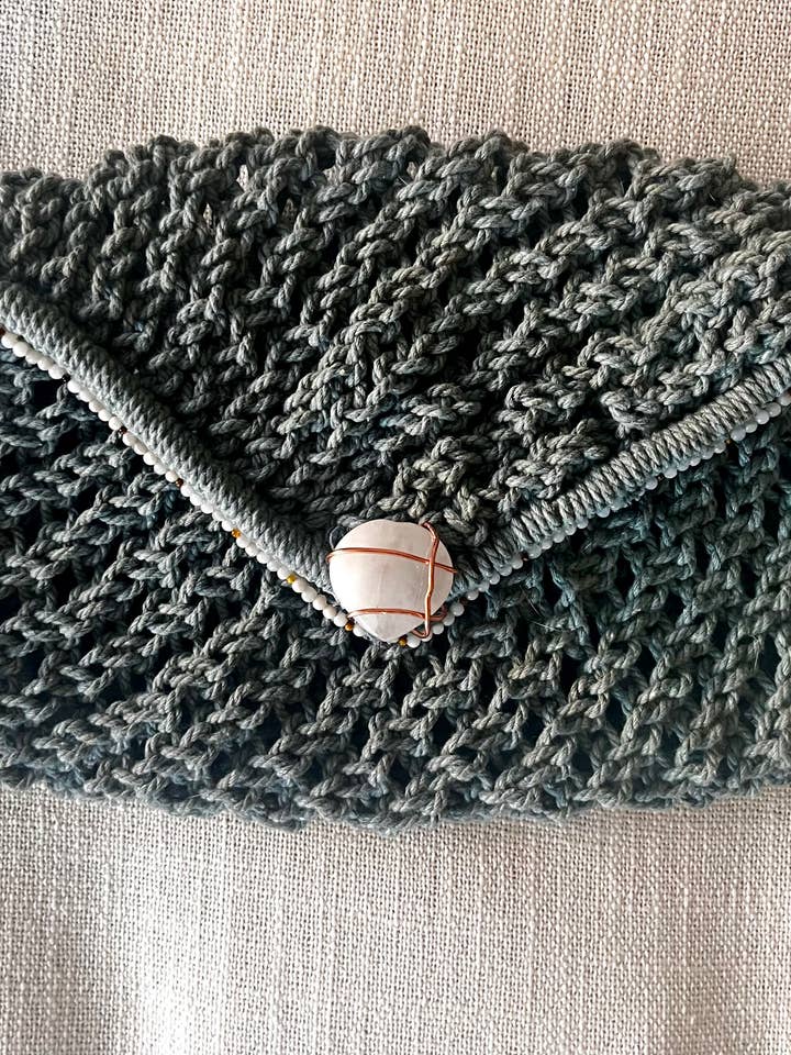 Jade Embellished Macrame Bag for wholesale by Art by EmmaMay Beers