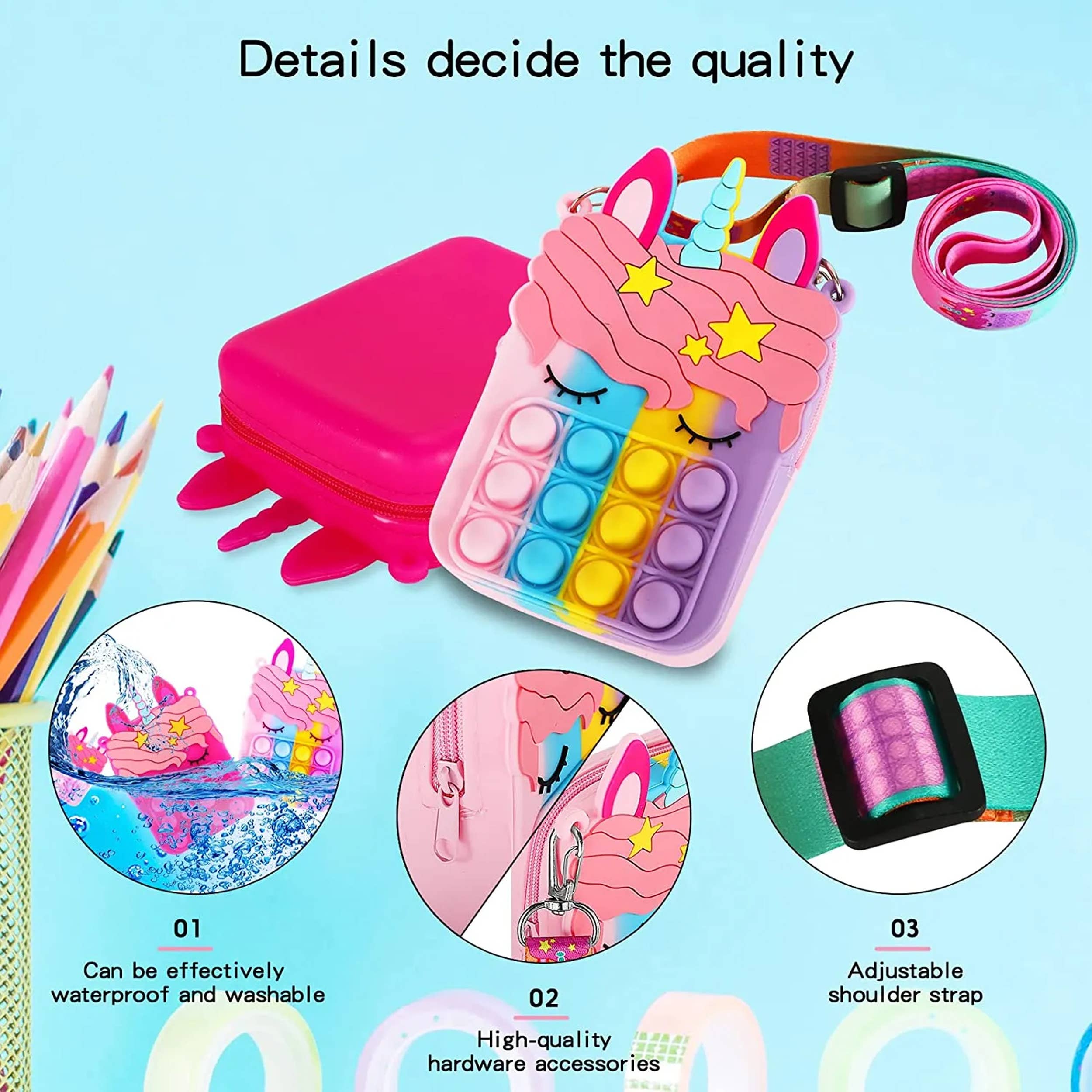 JSBlueRidge Toys – Großhandel Umhängetasche – Kinder – Einhorn Pop it Fidget Stuffer Valentinstag Mädchen Geldbörse6