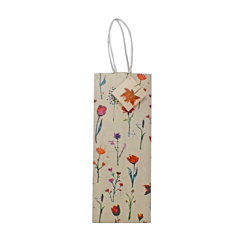 Fair to Trade Ltd – wholesale Gift bag – Handmade Lokta Paper Gift Bag Red flowers on Beige 2 Sizes3