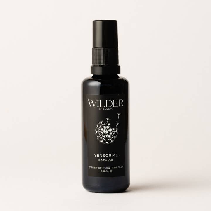 Sensorial Bath Oil Vetiver Juniper & Petit Grain for wholesale by Wilder Botanics