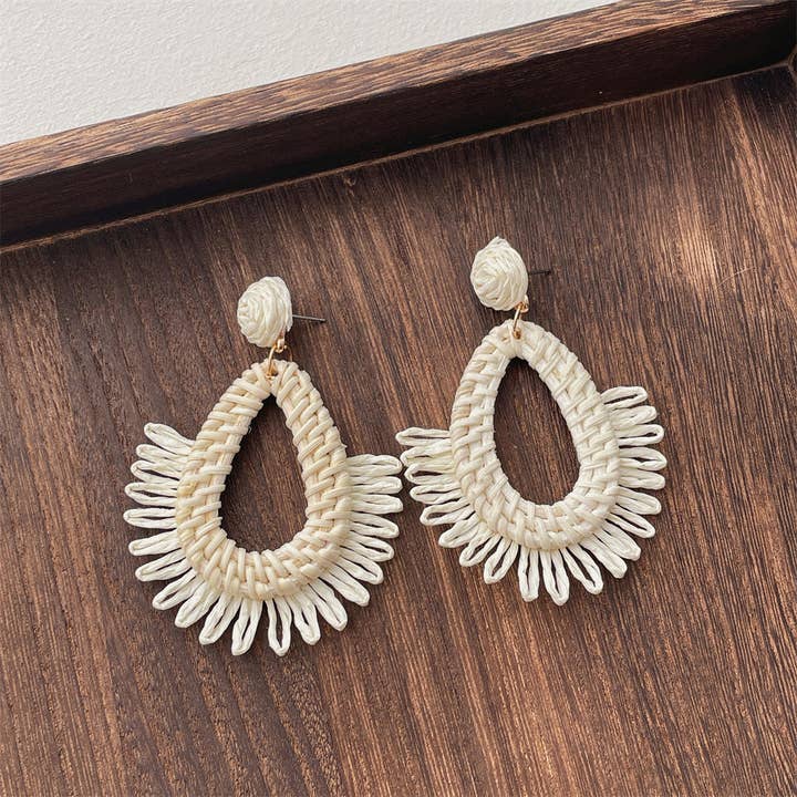 Dipped Shop - Wholesale Dangle Earrings - Vintage Handwoven Rattan Grass Earrings DP25D77611