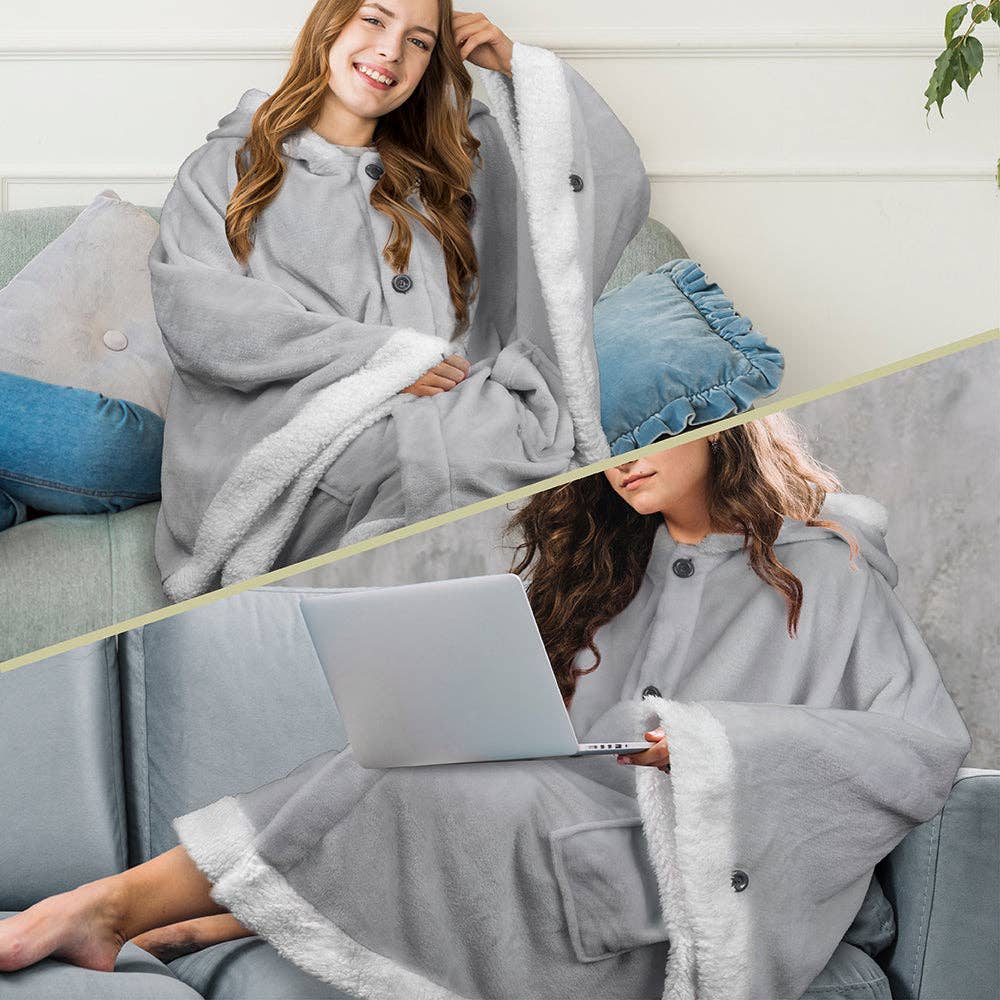 Pavilia – wholesale Poncho – Women's – Angel Wrap Hoodie Sherpa Poncho Blanket119