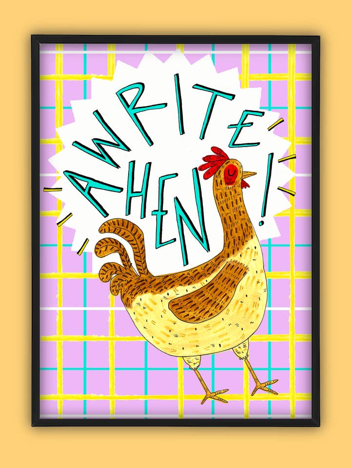 Awrite Hen! Art Print for wholesale by Claire Barclay Draws