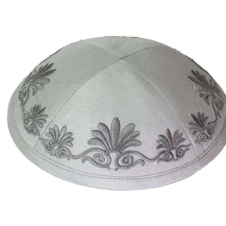 Kippah Light Gray Raw Silk for wholesale by Boker-Tov Shalom