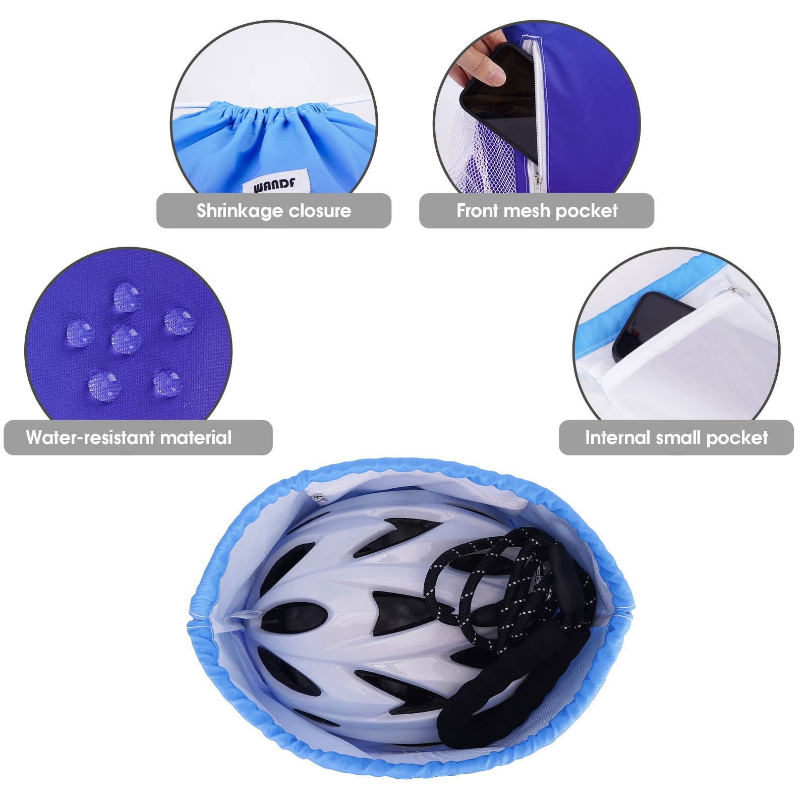 wandf - Vente Sac à cordon de serrage – unisexe - Sac à dos à cordon WF6038 Sports Gym avec poches en maille7