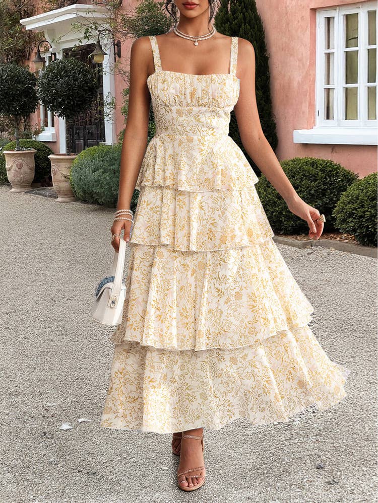 Rosa Clothing - Wholesale Dress - Women's - Fairy Floral Contrasting Cake Tiered Slip Dress3