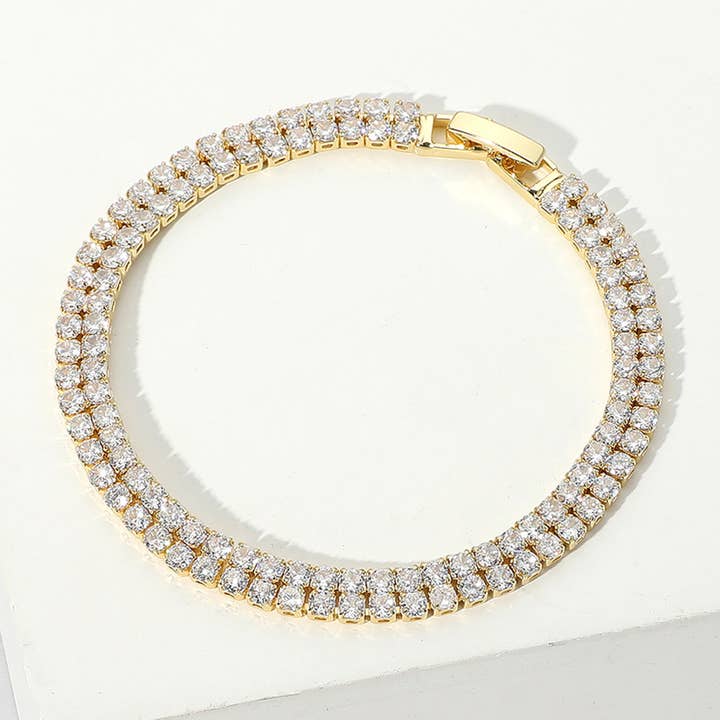 2 Row CZ Stone Tennis Chain Evening Bracelet for wholesale by Sensibling Corp.