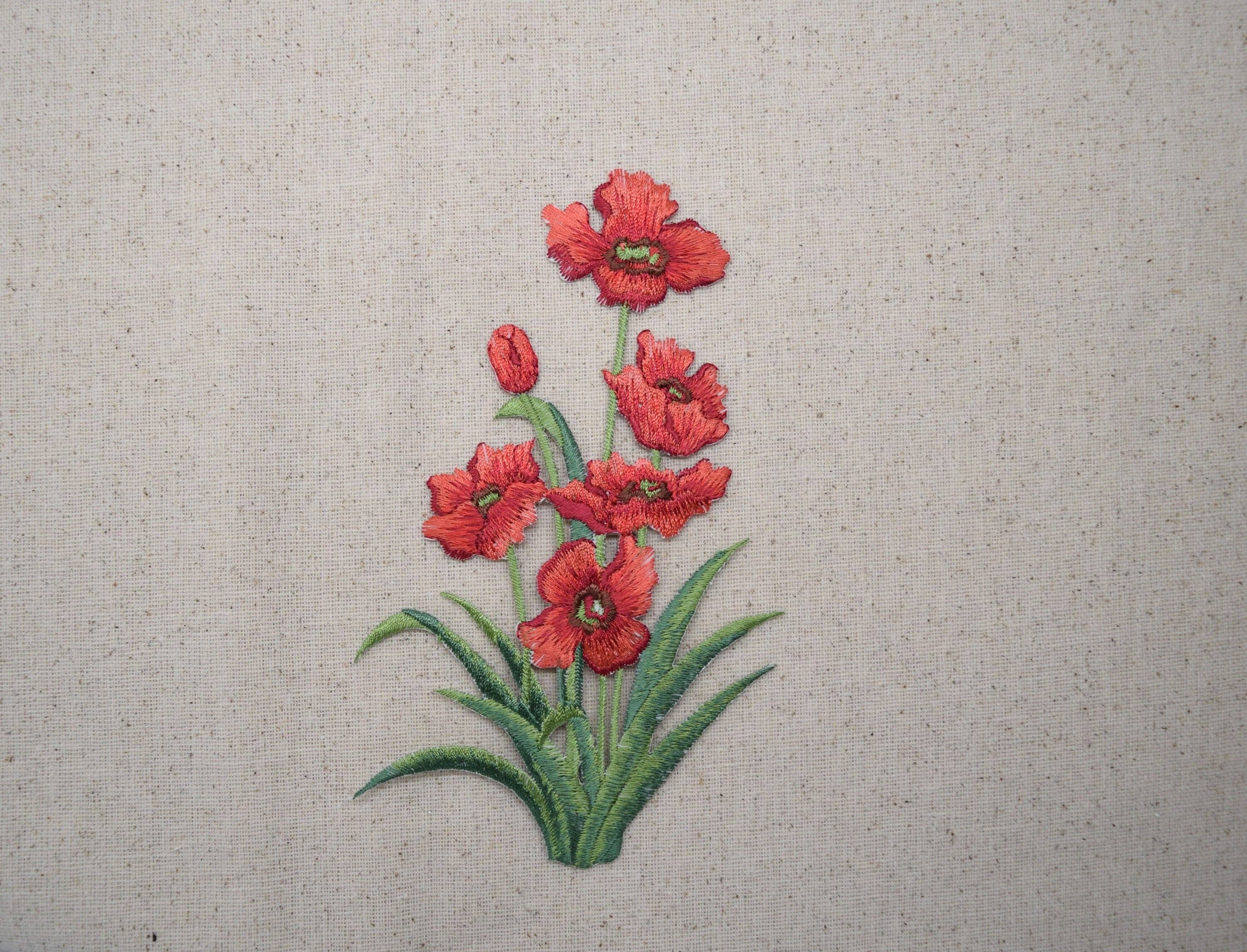 Wholesale Applique - Wholesale Patch - Red Poppy Flowers - Large Group - Iron on Applique - Embroidered Patch - 694938-A