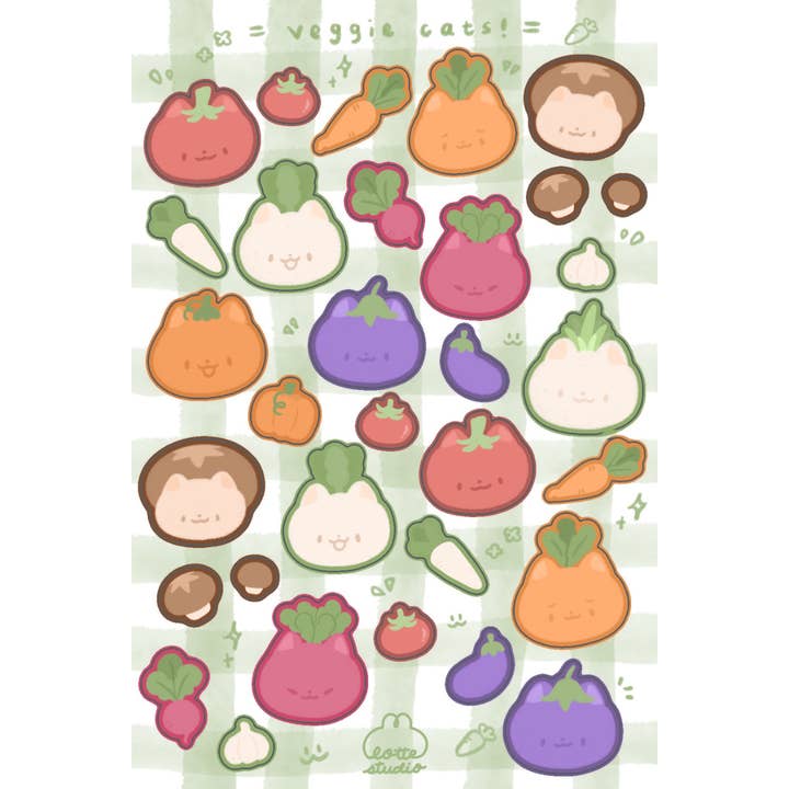 Veggie Cats Sticker Sheet for wholesale by Lottemp3